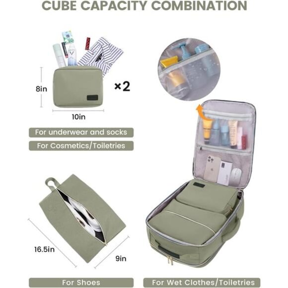 40L Travel Backpack Airline Approved Waterproof Bag with Packing Cubes - Picture 2 of 7